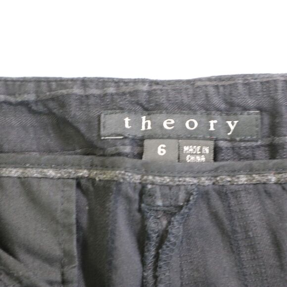 Theory Size 6 Linen Blend Striped Wide Leg Sugar C Trouser Pants Black - Picture 8 of 9